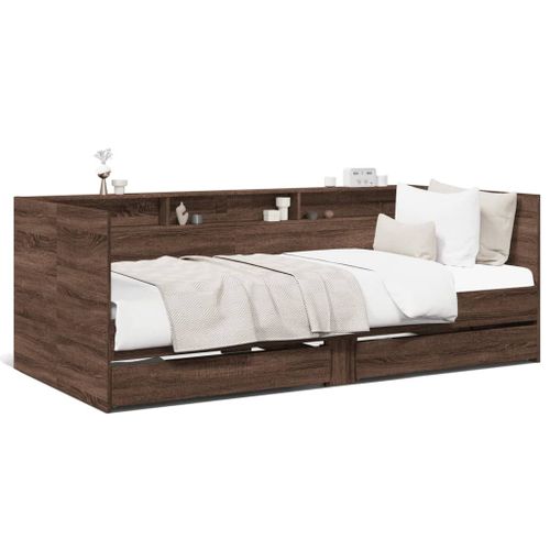 Vidaxl Lit De Jour Avec Tiroirs Sans Matelas Chêne Marron 90x190 Cm