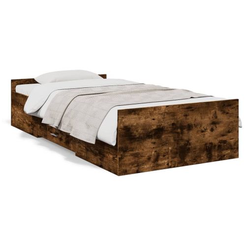 Vidaxl Cadre De Lit Avec Tiroirs Sans Matelas Chêne Fumé 100x200 Cm
