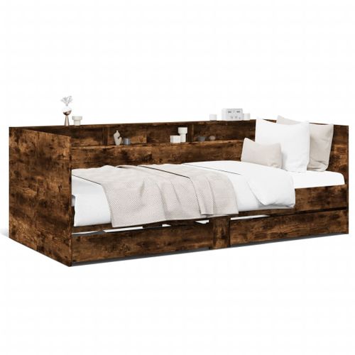 Vidaxl Lit De Jour Avec Tiroirs Sans Matelas Chêne Fumé 90x190 Cm