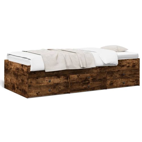 Vidaxl Lit De Jour Avec Tiroirs Sans Matelas Chêne Fumé 100x200 Cm