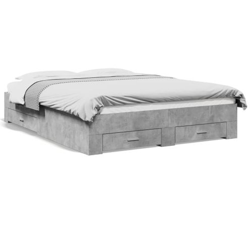 Vidaxl Cadre De Lit Avec Tiroirs Sans Matelas Gris Béton 150x200 Cm