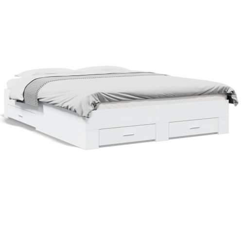 Vidaxl Cadre De Lit Avec Tiroirs Sans Matelas Blanc 150x200 Cm