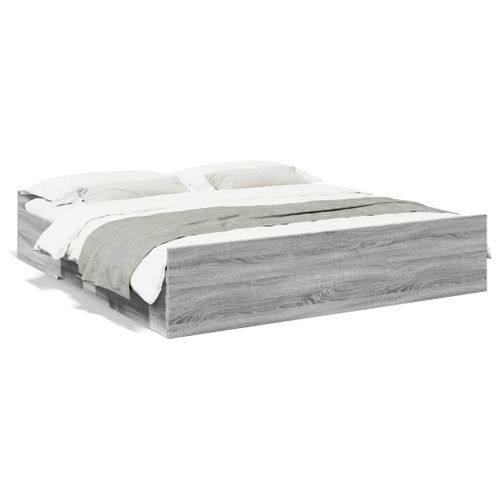 Vidaxl Cadre De Lit Avec Tiroirs Sans Matelas Sonoma Gris 180x200 Cm