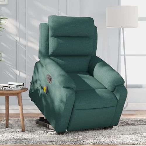 Vidaxl Fauteuil Inclinable De Massage Électrique Vert Foncé Tissu