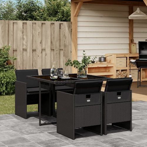 Vidaxl Ensemble À Manger De Jardin Coussins 5pcs Noir Résine Tressée