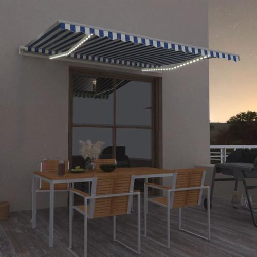 Vidaxl Auvent Automatique Capteur De Vent/Led 400x350 Cm Bleu Et Blanc