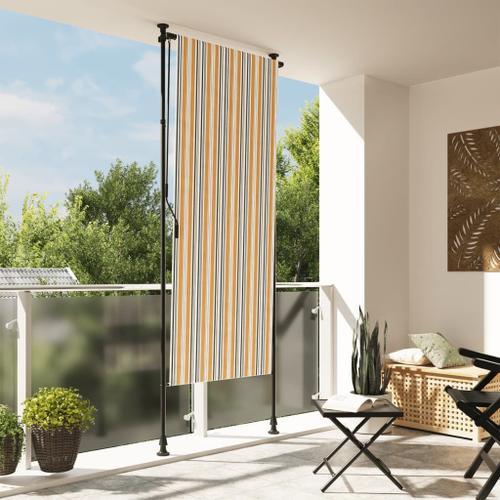 Vidaxl Store Roulant D'extérieur Jaune Et Blanc 100x270 Cm Tissu Acier