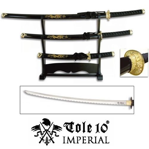 Lot 3 Katanas Dragon + Socle Déco - Katana Japonais