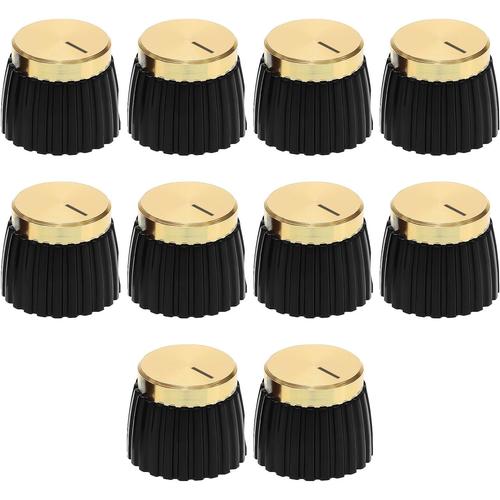 10pcs Boutons Audio Arbre Pots Bouton Amplificateur Bouton Audio Push On Barrel Bouton Audio Compatible avec Marshall Amp JCM 800 900 2000 Plexi JMP, Noir et Or