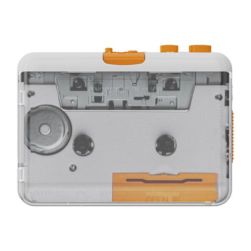 Lecteur de bande portable, enregistreur de cassettes USB, convertisseur de cassette vers MP3, CD - Blanc et orange