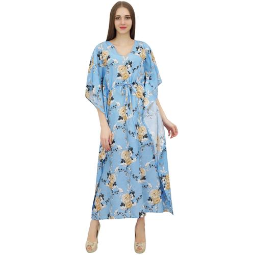 Bimba Bleu Kaftan Kimono Robe Femmes Soiree D'ete Floral Imprime Maxi-36