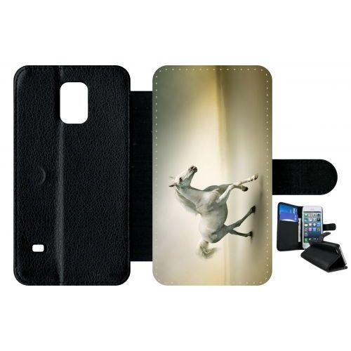 Etui À Rabat Galaxy S5 - Cheval Blanc En Course - Simili-Cuir - Noir