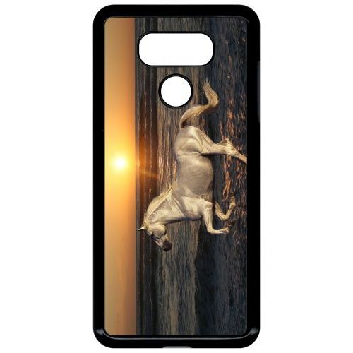 Coque Lg G6 - Cheval Blanc Couché De Soleil Sur La Plage - Noir