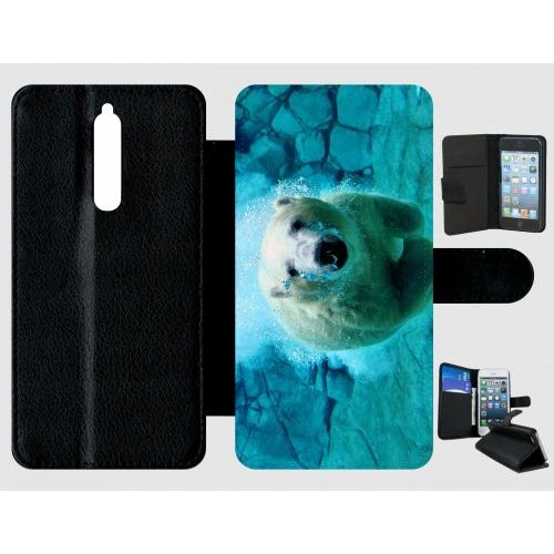 Etui À Rabat Nokia 8 - Gros Ours Blanc Plongee - Simili-Cuir - Noir