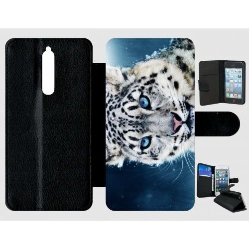 Etui À Rabat Nokia 8 - Tigre Blanc Yeux Bleus - Simili-Cuir - Noir