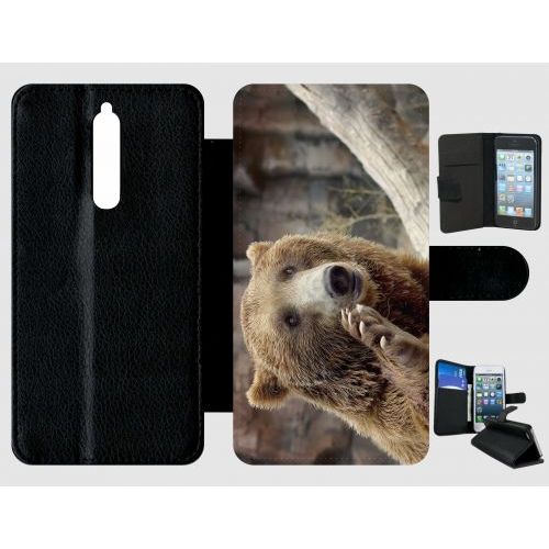 Etui À Rabat Nokia 8 - Gros Ours Brun - Simili-Cuir - Noir