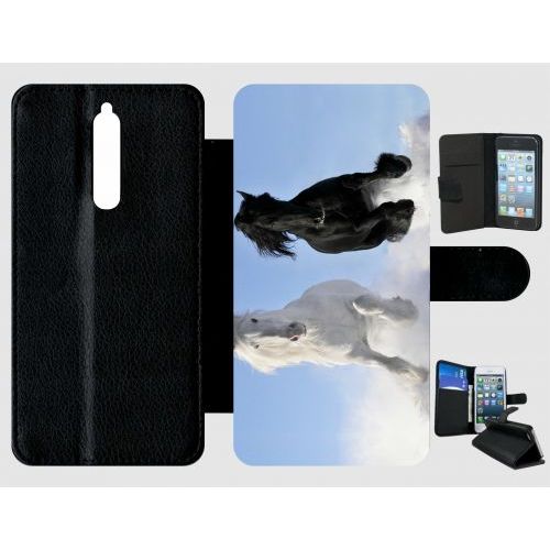 Etui À Rabat Nokia 8 - Chevaux Blanc Et Noir Dans La Neige - Simili-Cuir - Noir