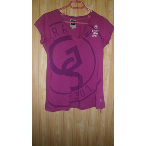 Tee-Shirt Rose G-Star Raw En Coton, Taille S. Col V. Manches Courtes