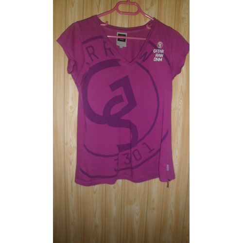 Tee-Shirt Rose G-Star Raw En Coton, Taille S. Col V. Manches Courtes