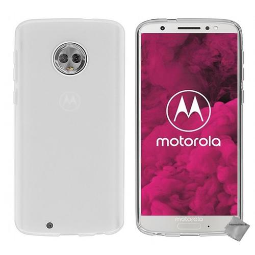 Housse Etui Coque Pochette Silicone Gel Fine Pour Motorola Moto G6 + Verre Trempe - Blanc Transparent