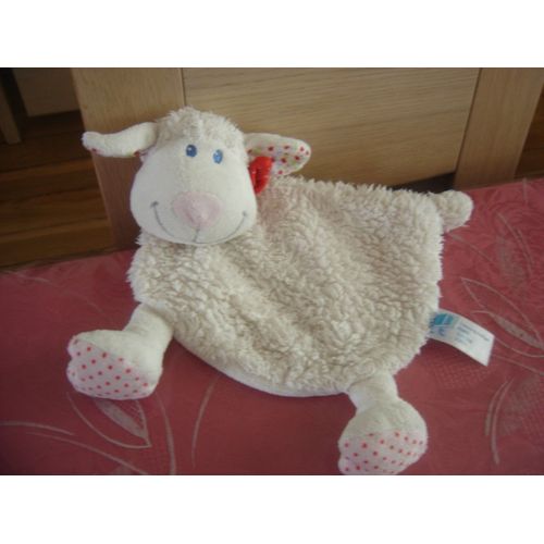 Doudou Plat Mouton Blanc Avec Bandana/Foulard Rouge Tex Baby