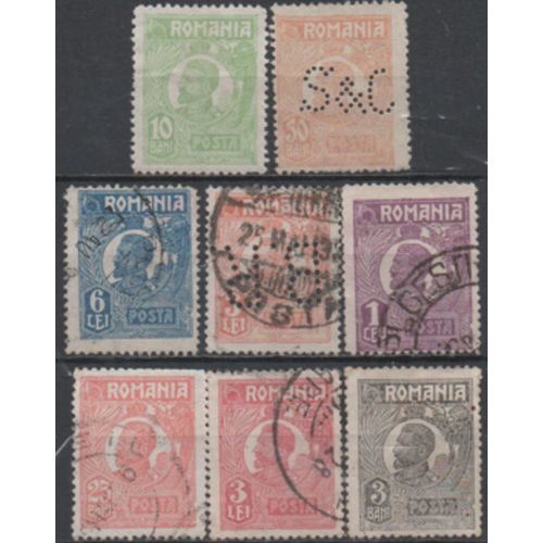 Roumanie: Lot De 8 Timbres De La Même Série Représentant Ferdinand 1er.