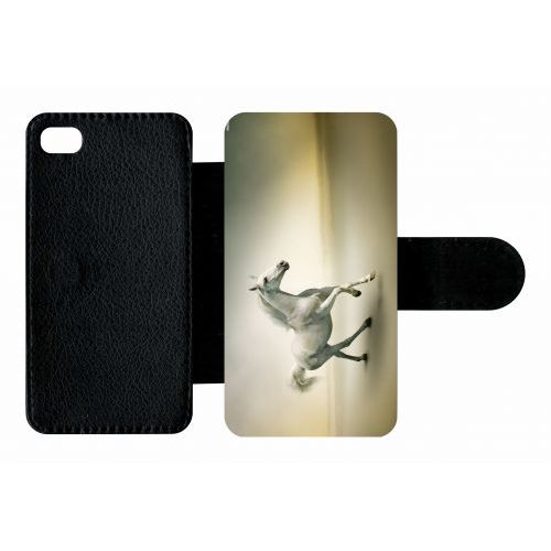 Etui À Rabat Iphone 4s - Cheval Blanc En Course - Simili-Cuir - Noir