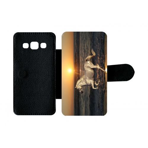 Etui À Rabat Galaxy A3 (2015) - Cheval Blanc Couché De Soleil Sur La Plage - Simili-Cuir - Noir