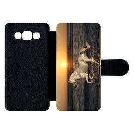 Etui À Rabat Galaxy A5 (2015) - Cheval Blanc Couché De Soleil Sur La Plage - Simili-Cuir - Noir