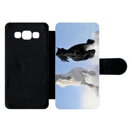 Etui À Rabat Galaxy A5 (2015) - Chevaux Blanc Et Noir Dans La Neige - Simili-Cuir - Noir