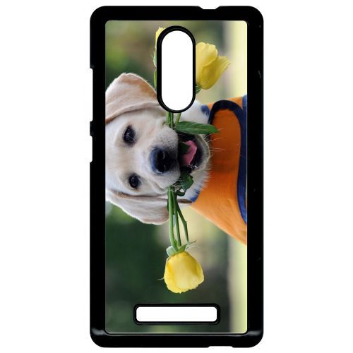 Coque Xiaomi Redmi Note 3 - Chiot Labrador Avec Roses Jaunes - Noir