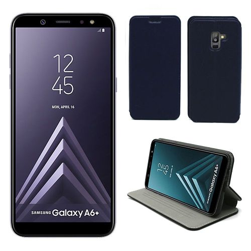 Samsung Galaxy A6 Plus 2018 : Etui Luxe Bleu Ultra Slim Cuir Style Avec Stand - Housse Coque De Protection Smartphone Galaxy A6+ 4g - Accessoires Pochette Case