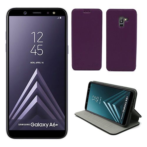 Samsung Galaxy A6 Plus 2018 : Etui Luxe Violet Ultra Slim Cuir Style Avec Stand - Housse Coque De Protection Smartphone Galaxy A6+ 4g - Accessoires Pochette Case
