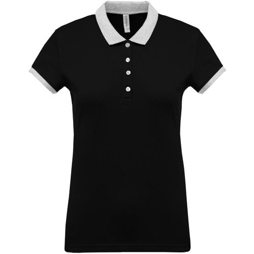 Polo Bicolore Pour Femme - K259 - Noir - Manches Courtes