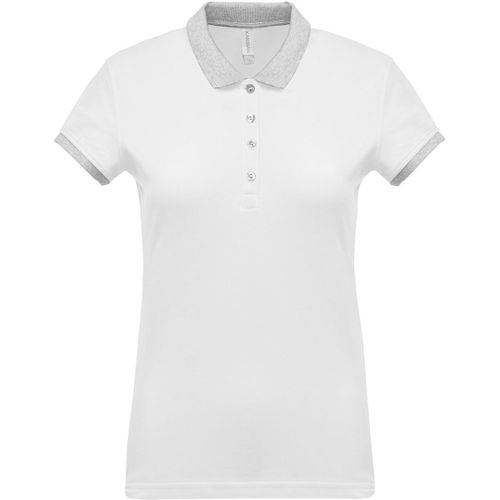 Polo Bicolore Pour Femme - K259 - Blanc - Manches Courtes