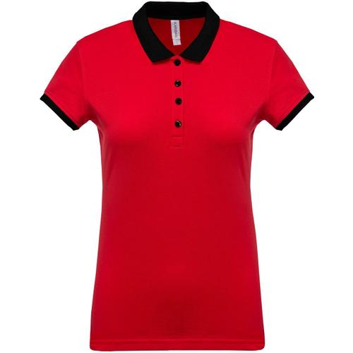 Polo Bicolore Pour Femme - K259 - Rouge - Manches Courtes