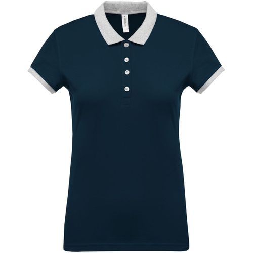 Polo Bicolore Pour Femme - K259 - Bleu Marine - Manches Courtes