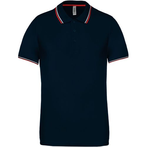 Polo Bandes Contrast?Es Homme - K250 - Bleu Marine Rouge-Blanc - Manches Courtes