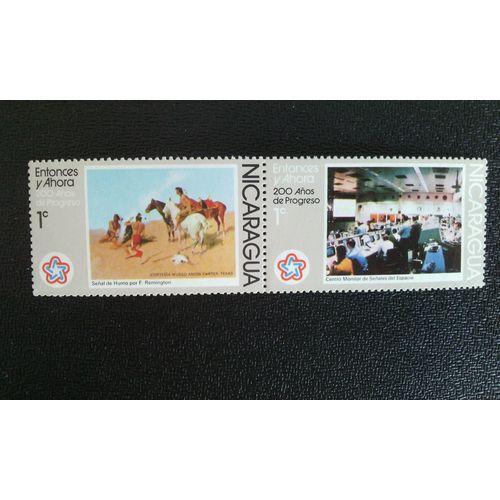 Timbre Nicaragua Yt 1041 - 1042 Alors Et Maintenant, 200 Ans De Progrès 1976