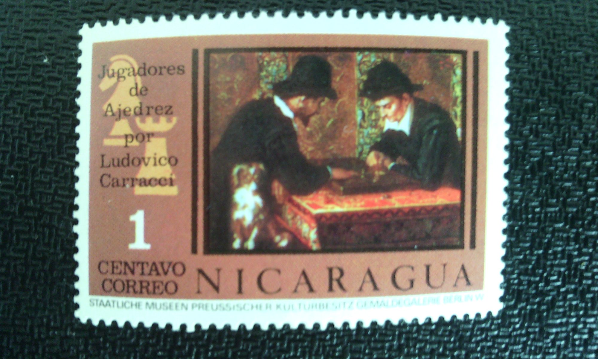 Timbre Nicaragua Yt 1033 Joueurs D'échecs Par Ludovico Carracci 1976