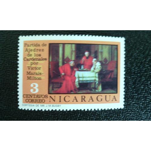 Timbre Nicaragua Yt 1035 Le Jeu D'échecs Cardinals Par Victor Marais-Milton 1976