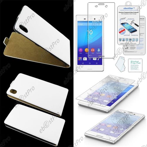 Ebeststar ® Etui Pu Cuir Rabattable Housse Coque Ultra Slim Pour Sony Xperia M4 Aqua, M4 Aqua Dual, Couleur Blanc + 1 Film Verre Trempé