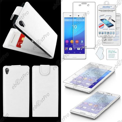 Ebeststar ® Film Verre Trempé Pour Sony Xperia M4 Aqua, M4 Aqua Dual Housse Simili Cuir À Clapet Coque Etui, Couleur Blanc