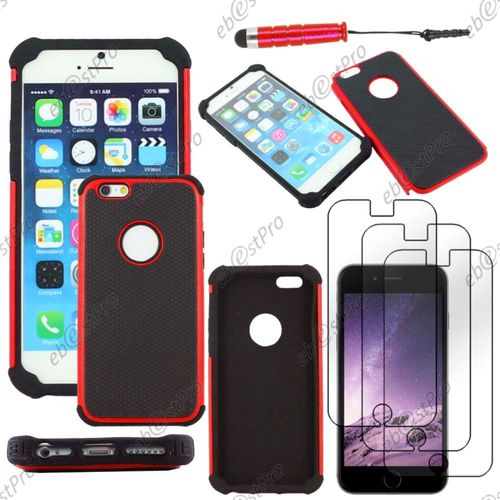 Ebeststar ® Coque Duo Bi-Couches En Silicone Et Polycarbonate Etui Housse Pour Apple Iphone 6s Écran 4,7", Couleur Rouge + Mini Stylet 3 Film