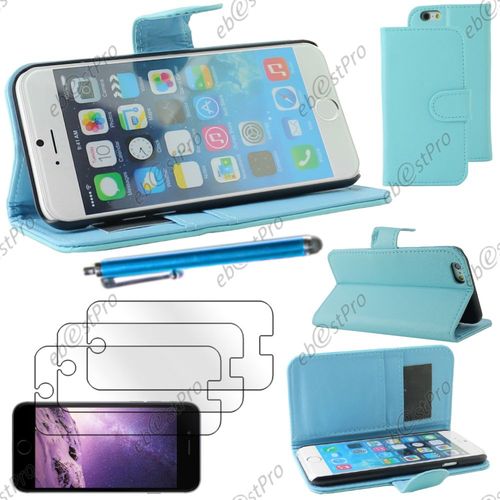 Ebeststar ® Housse Coque Etui Portefeuille Folio Book Livre Simili Cuir Pour Apple Iphone 6s Écran 4,7", Couleur Bleu + Stylet 3 Film