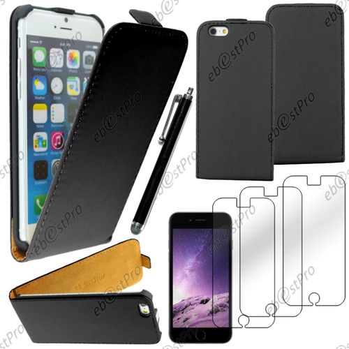 Ebeststar ® Housse Coque Etui En Pu Cuir À Rabat Ultra Fine (Slim Case) Pour Apple Iphone 6s Écran 4,7", Couleur Noir + Stylet 3 Film