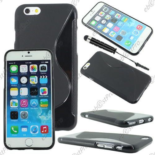 Ebeststar ® Housse Etui Coque Silicone Gel Motif S-Line Protection Souple Pour Apple Iphone 6s Écran 4,7", Couleur Noir + Mini Stylet + 1 Film Protection D'écran + Lingette