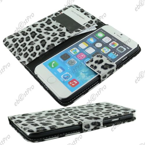 Ebeststar ® Housse Portefeuille Pu Cuir Folio Coque Etui Protection Leopard Pour Apple Iphone 6s Plus Écran 5,5", Couleur Noir + 1 Film Protection D'écran + Lingette