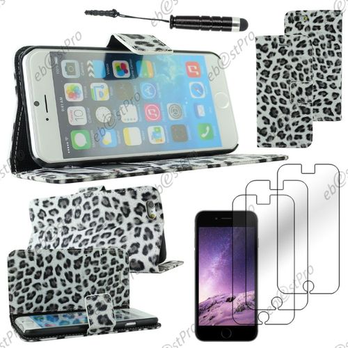 Ebeststar ® Housse Coque Etui Portefeuille Pu Cuir Folio Book Livre Motif Leopard Pour Apple Iphone 6s Plus Écran 5,5", Couleur Noir + Mini Stylet 3 Film