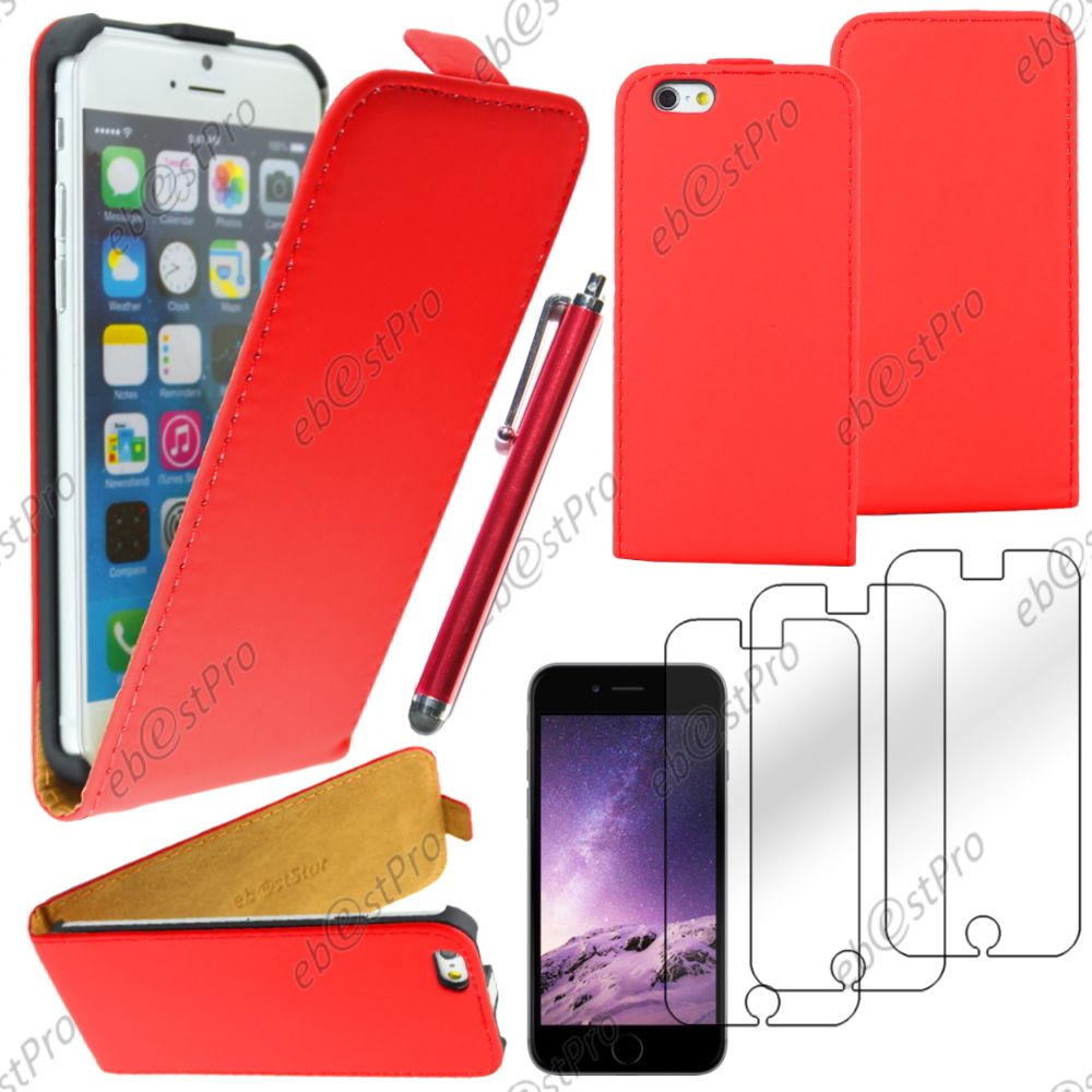 Ebeststar ® Housse Coque Etui En Pu Cuir À Rabat Ultra Fine (Slim Case) Pour Apple Iphone 6s Plus Écran 5,5", Couleur Rouge + Stylet 3 Film